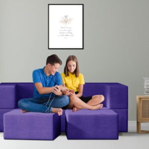 Urban Decor Sofa Cum Bed Jute Fabric Washable Cover with 2 Cushion and 2 Foot Stools/Plouffe - Image 1