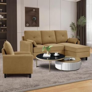 Urban Decor 4 Seater Sofa Set 3+1 Heavy Duty Durable Home Sofa Office Living Room Furniture with Ottoman-Golden - Image 3