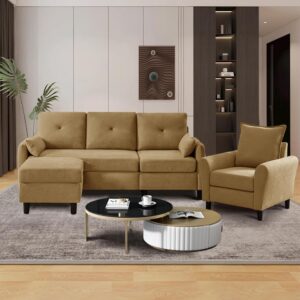 Urban Decor 4 Seater Sofa Set 3+1 Heavy Duty Durable Home Sofa Office Living Room Furniture with Ottoman-Golden - Image 2