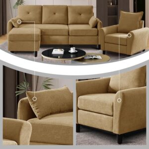 Urban Decor 4 Seater Sofa Set 3+1 Heavy Duty Durable Home Sofa Office Living Room Furniture with Ottoman-Golden - Image 5