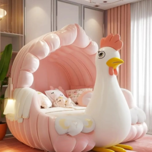 Urban Decor Cock Toy Bed Upholstered Bed in pink Colour Without Storage Solid Wood Bed - Image 1