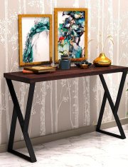 Urban Decor Modern Console Table in Sleek Black Rods Design in Metal with Wooden top