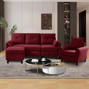 Urban Decor 4-Seater Sofa Set (3+1) with Ottoman – Durable Home & Office Furniture in Red - Image 1
