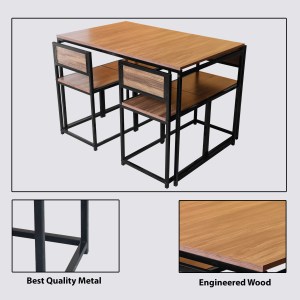 Urban Decor Solid Wood 4-Seater Dining Set | Iron Frame Wooden Top Dining Table with Four Chairs - Image 7