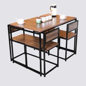 Urban Decor Solid Wood 4-Seater Dining Set | Iron Frame Wooden Top Dining Table with Four Chairs - Image 6