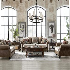 Urban Decor Brown-Color Modern Sofa 3+2 Seater Sofa Set for Living Room/Wooden 3+2 Seater Sofa Set for Home/Office - Image 1