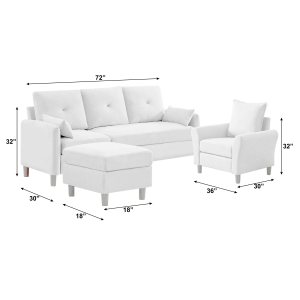 Urban Decor 4 Seater Sofa Set 3+1 Heavy Duty Durable Home Sofa Office Living Room Furniture with Ottoman-Blue - Image 5