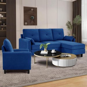Urban Decor 4 Seater Sofa Set 3+1 Heavy Duty Durable Home Sofa Office Living Room Furniture with Ottoman-Blue - Image 8