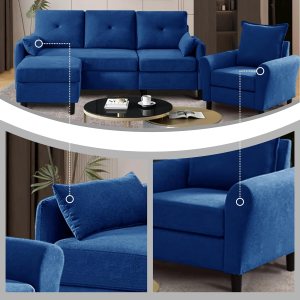 Urban Decor 4 Seater Sofa Set 3+1 Heavy Duty Durable Home Sofa Office Living Room Furniture with Ottoman-Blue - Image 6