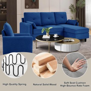 Urban Decor 4 Seater Sofa Set 3+1 Heavy Duty Durable Home Sofa Office Living Room Furniture with Ottoman-Blue - Image 4