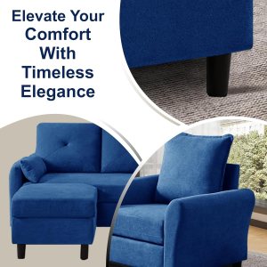 Urban Decor 4 Seater Sofa Set 3+1 Heavy Duty Durable Home Sofa Office Living Room Furniture with Ottoman-Blue - Image 3
