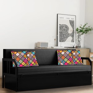 Urban Decor Stylish 3-Seater Metal Pull-Out Sofa Cum Bed with Printed Cushions - Image 1