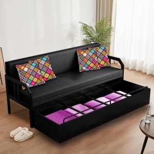 Urban Decor Stylish 3-Seater Metal Pull-Out Sofa Cum Bed with Printed Cushions - Image 6