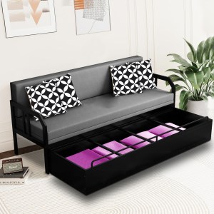 Urban Decor Stylish 3-Seater Metal Pull-Out Sofa Cum Bed with Printed Cushions - Image 3