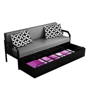 Urban Decor Stylish 3-Seater Metal Pull-Out Sofa Cum Bed with Printed Cushions - Image 7