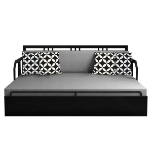 Urban Decor Stylish 3-Seater Metal Pull-Out Sofa Cum Bed with Printed Cushions - Image 5