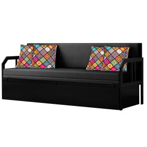 Urban Decor Stylish 3-Seater Metal Pull-Out Sofa Cum Bed with Printed Cushions - Image 5