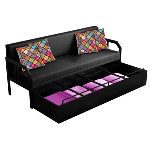 Urban Decor Stylish 3-Seater Metal Pull-Out Sofa Cum Bed with Printed Cushions - Image 4