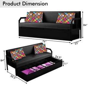 Urban Decor Stylish 3-Seater Metal Pull-Out Sofa Cum Bed with Printed Cushions - Image 8