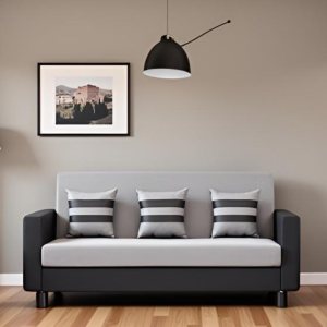 Urban Decor Modern 3-Seater Fabric Sofa for Living Room, Home & Office, Color- Grey & Black - Image 1