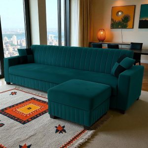 Urban Decor Modern 4 Seater Modular Sofa Set Featuring Ottoman | Soft Velvet Finish | Stylish Seating for Living Spaces
