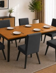 Urban Decor Modern 6 Seater Wooden Dining Table Set | Upholstered Dining Chairs with Sturdy Metal Frame | Elegant Dining Furniture for Home