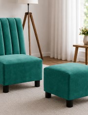 1 Seater Wooden Sofa with Ottoman | Single Seater Sofa Set